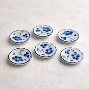 Vintage Style Mini Dollhouse Plates Set of 6 Blue & White Floral Porcelain 1:12